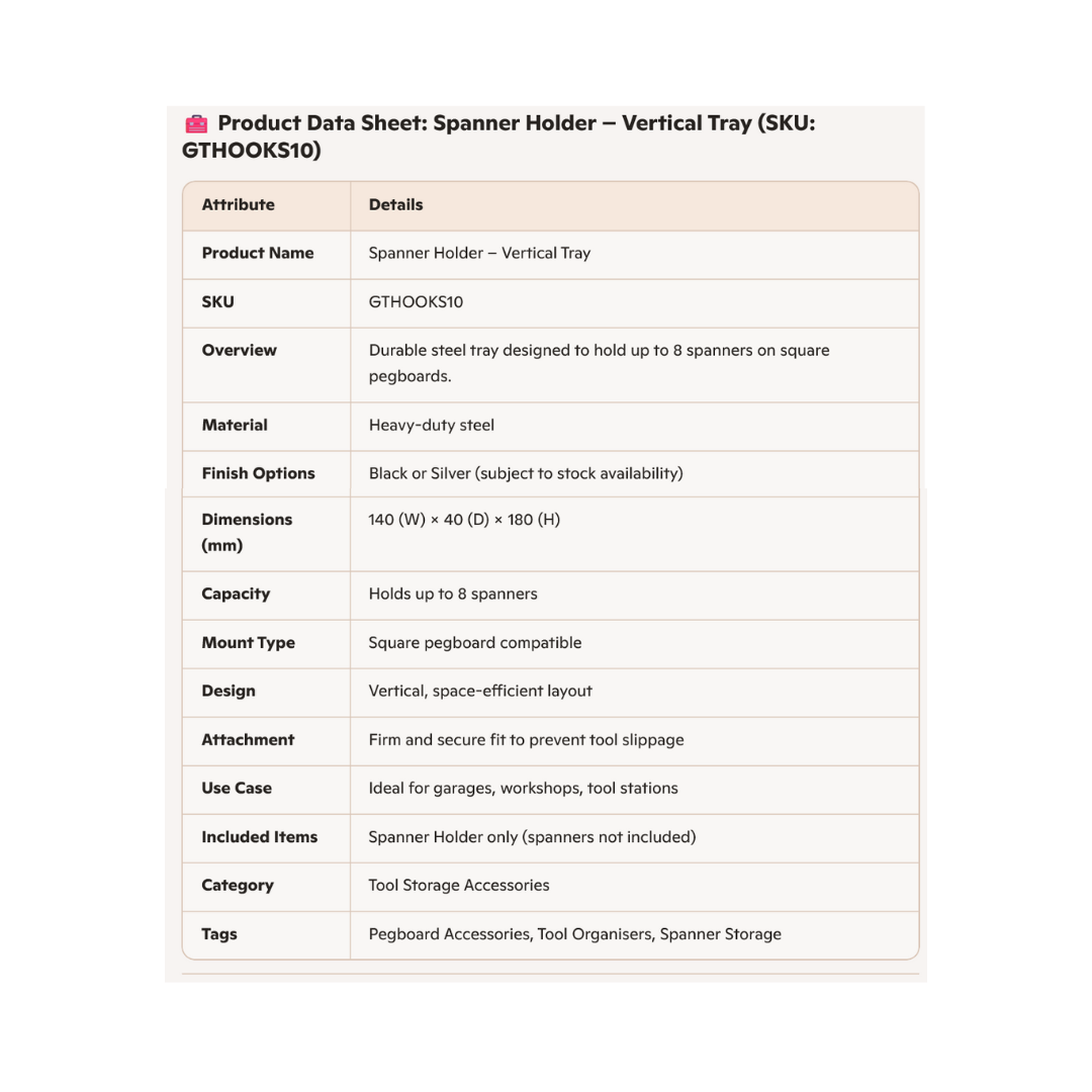 Spanner Holder – Steel Vertical Tray for 8 Spanners