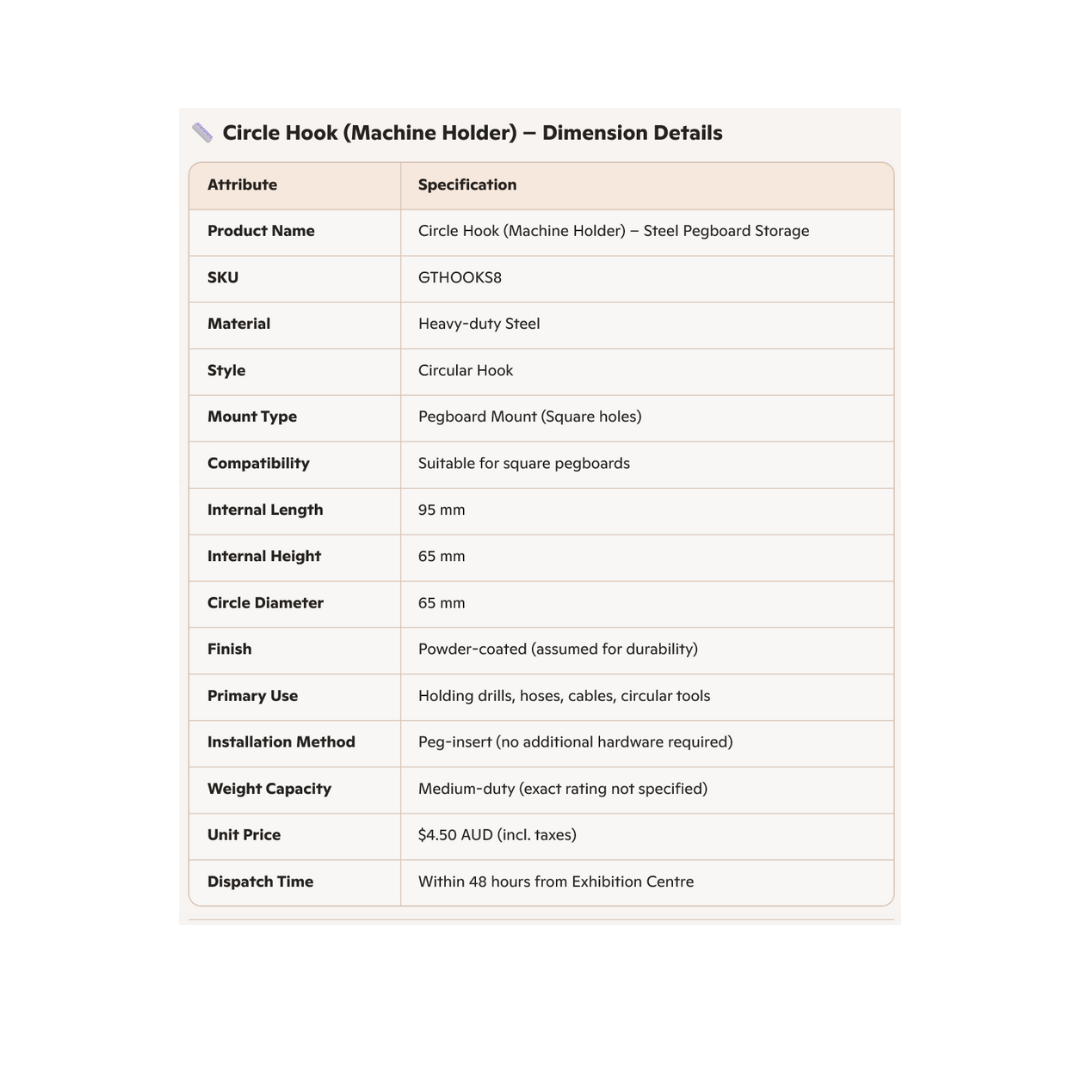 Circle Hook (Machine Holder) – Steel Pegboard Storage - GTools