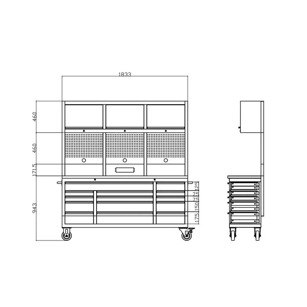 GTX Pro Series stainless steel garage workbench combo with mega drawer, 1.8m by 2m tall rolling garage cabinet system