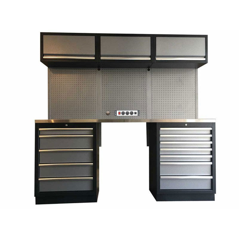 2M Modular Workbench, Drawers, Pegboard & Overhead Cabinet Set - GT680G-COMBO - Premium Garage Cabinets - Modular from Standard - Just $1781! Shop now at GTools