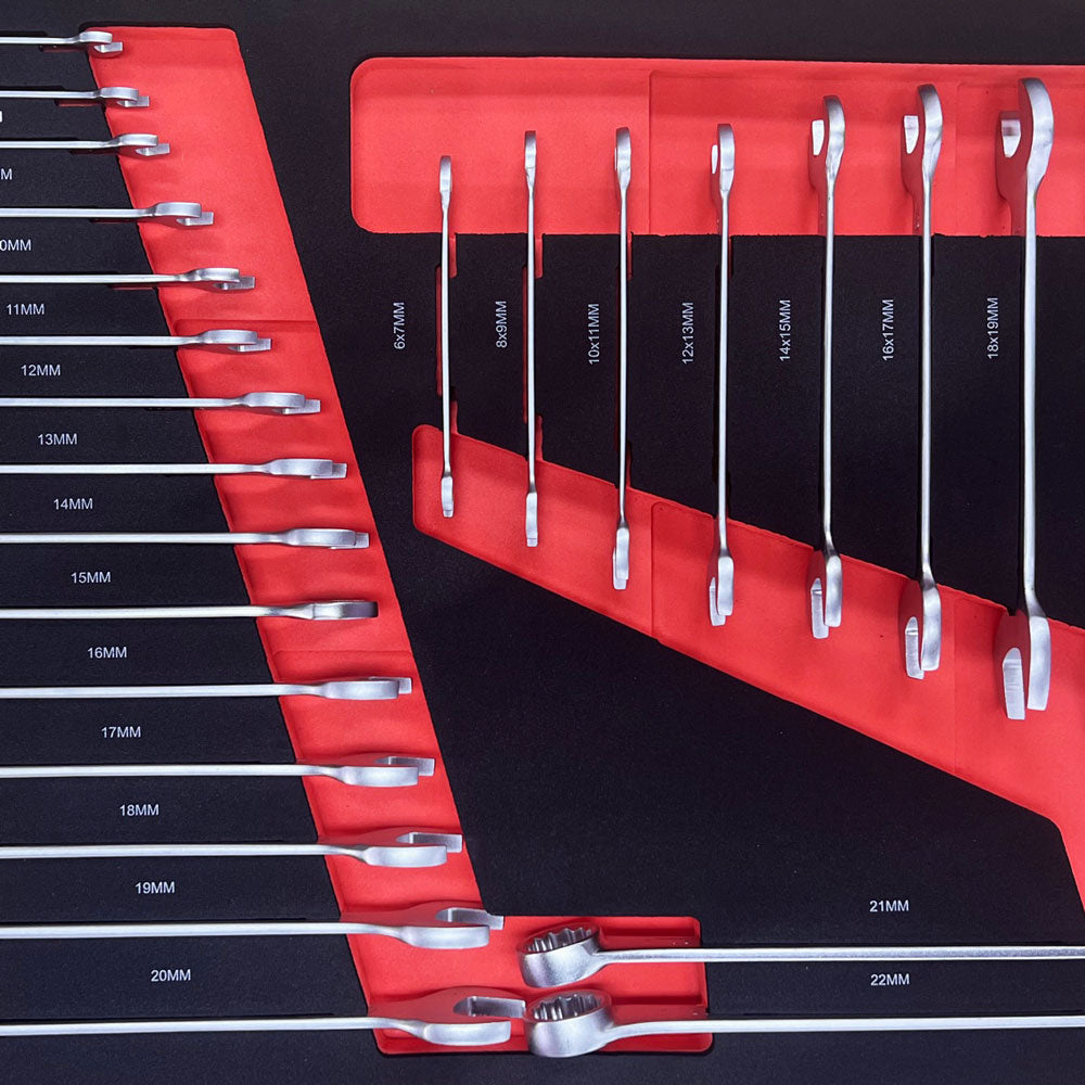 Combination & Open End Spanner Set 6mm-22mm in EVA Tray – Organised Tool Storage - GTools