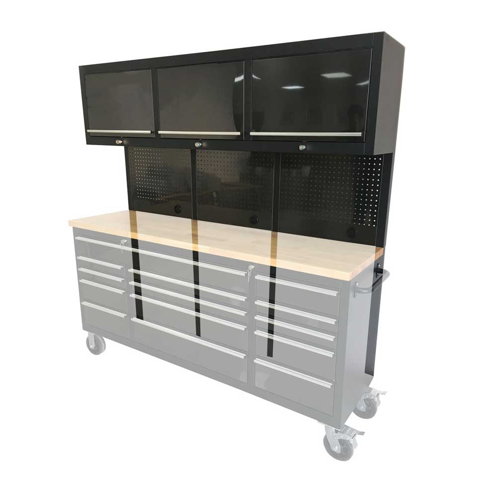 GTX 1.8M Black Gloss Tinted Overhead Cabinets, Pegboards & Support Frames Set - GTools