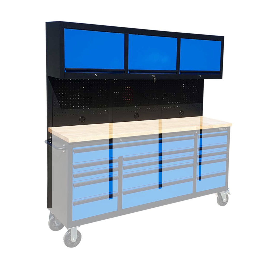 GTX Blue 1.8M Steel Overhead Cabinets, Pegboards & Support Frames Set - GTools