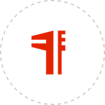 A minimalist red geometric logo resembling stylized letters 'F' and 'P' centered on a solid black background.