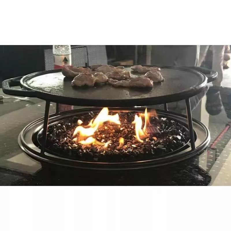 Heavy-Duty 35cm Cast Iron BBQ Grill Pan Set – Large Non-Stick Plate with Stand. - GTools