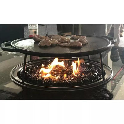Heavy-Duty 35cm Cast Iron BBQ Grill Pan Set – Large Non-Stick Plate with Stand. - GTools