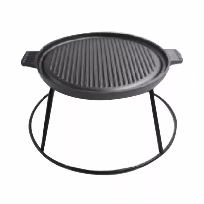 Heavy-Duty 35cm Cast Iron BBQ Grill Pan Set – Large Non-Stick Plate with Stand. - GTools