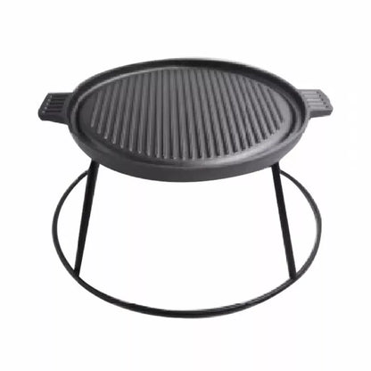 Heavy-Duty 35cm Cast Iron BBQ Grill Pan Set – Large Non-Stick Plate with Stand. - GTools