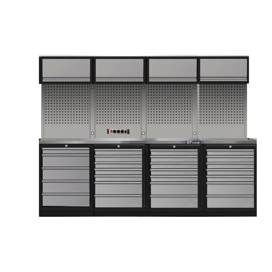 Standard Series 2.7M Modular Workbench, Drawers, Pegboard & Overhead Cabinet Set - GT-COMBO21