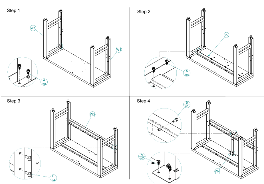 Standard Series 1.36M Standard Modular Workbench Station Legs & Frame
