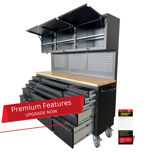 PREMIUM FEATURES ADDED 1.8M Black Matte Steel 15-Drawer Workbench Combo- Power Point - GTools