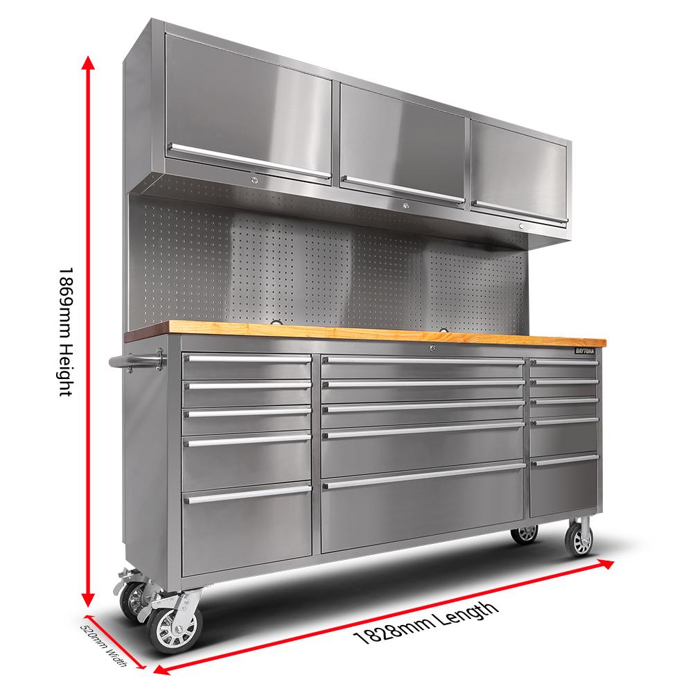 GT 1.8M Stainless Steel 15 drawer Workbench Combo - Premium tool chest from GTools - Just $1299! Shop now at GTools