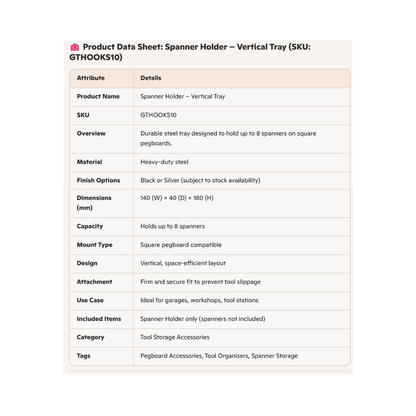 Spanner Holder – Steel Vertical Tray for 8 Spanners