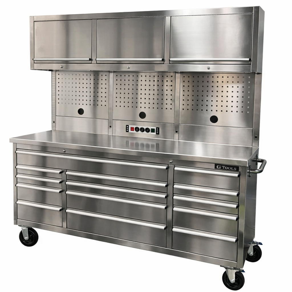 GTX Pro Series 1.8M x 2M (Tall) Stainless Steel Workbench with Stainless Steel Bench Top - GTools