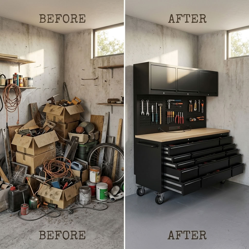GT Series 1.8M x 1.8M (Tall) Black Matte Steel 15-Drawer Workbench Combo - Power Point