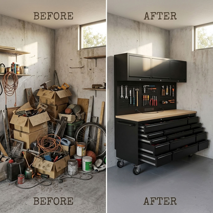 GT Series 1.8M x 1.8M (Tall) Black Matte Steel 15-Drawer Workbench Combo - Power Point