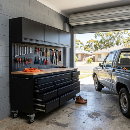 GT Series 1.8M x 1.8M (Tall) Black Matte Steel 15-Drawer Workbench Combo - Power Point
