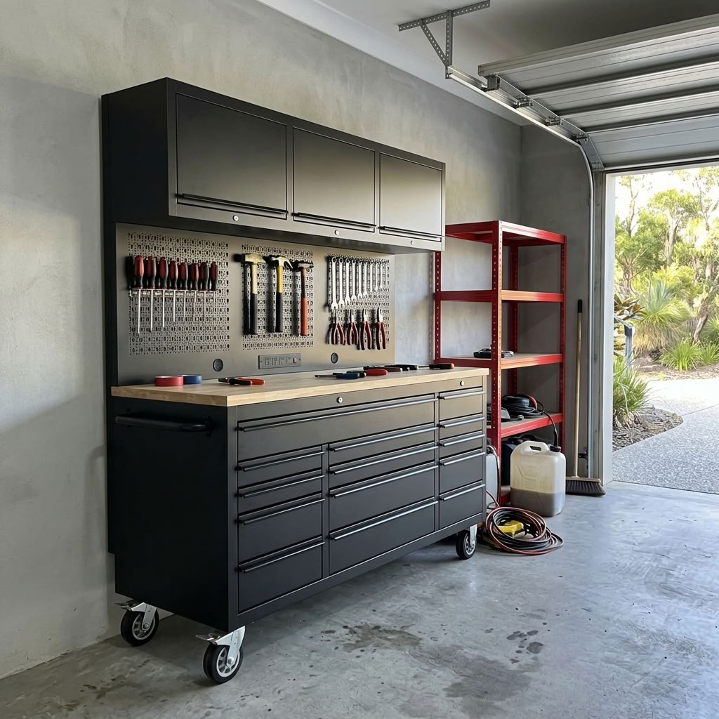 GT Series 1.8M x 2M (Tall) Black Matte Steel 15-Drawer Extra Deep Workbench Combo - Power Point