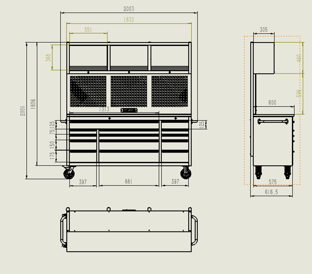 GT Series 1.8M x 2M (Tall) Black Matte Steel 15-Drawer Extra Deep Workbench Combo - Power Point - GTools