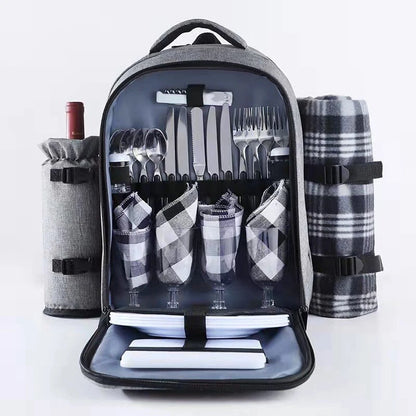 4-Person Picnic Bag Backpack with a Rug, Bottle Holder & Accessories - GTools