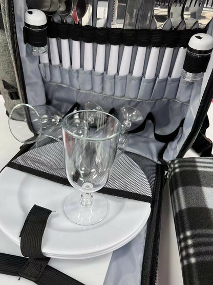 4-Person Picnic Bag Backpack with a Rug, Bottle Holder & Accessories - GTools