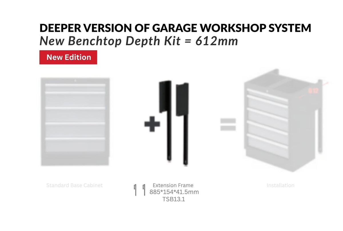 Accessories modular workbench depth extension kit for converting 460mm cabinets to 600mm deep benchtops