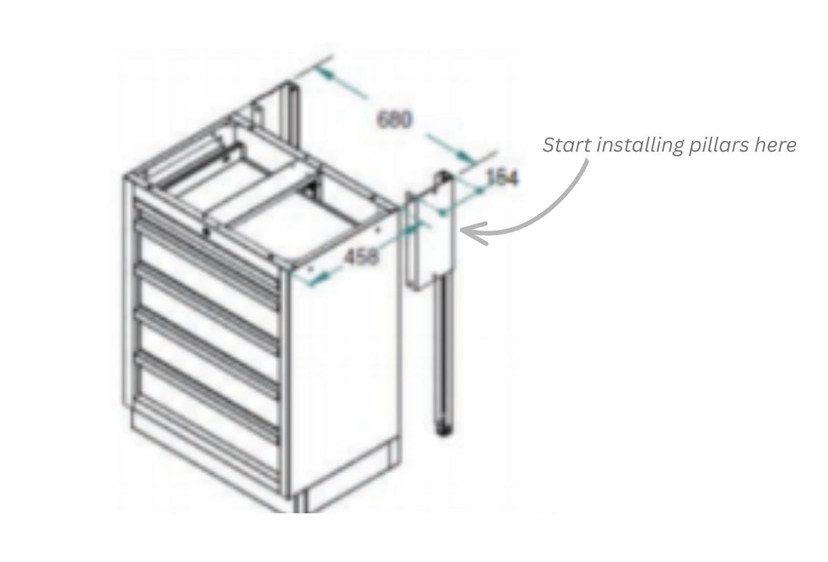 Accessories modular workbench depth extension kit converting 460mm cabinets to 600mm deep benchtops