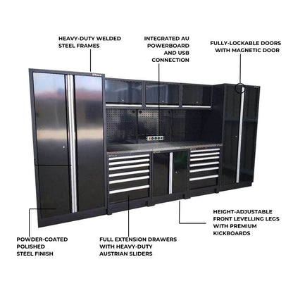 Pro Series 4M Heavy-Duty Garage Workbench & Storage Combo (Wall-Mounted Overheads) - GT-PRO4B-P - GTools