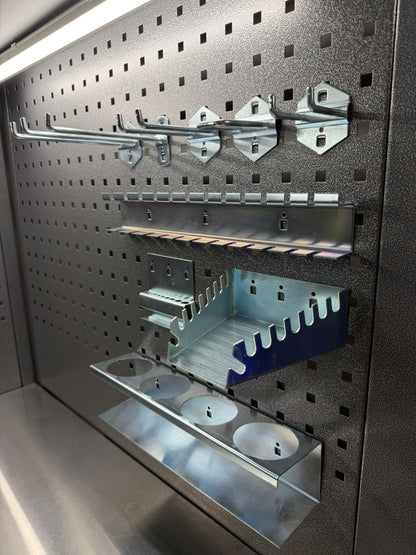 11-Piece Pegboard Accessory Set for Square Holes - Silver Finish - GTools