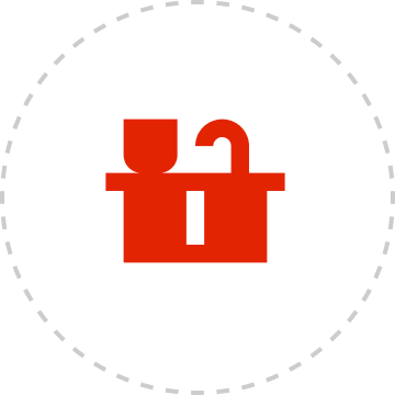 A bright red minimalist icon of a padlock with an open clasp on a solid black background.