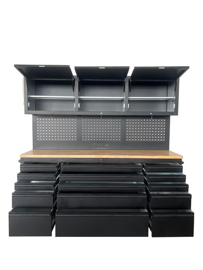 PREMIUM FEATURES ADDED 1.8M Black Matte Steel 15-Drawer Workbench Combo- Power Point - GTools