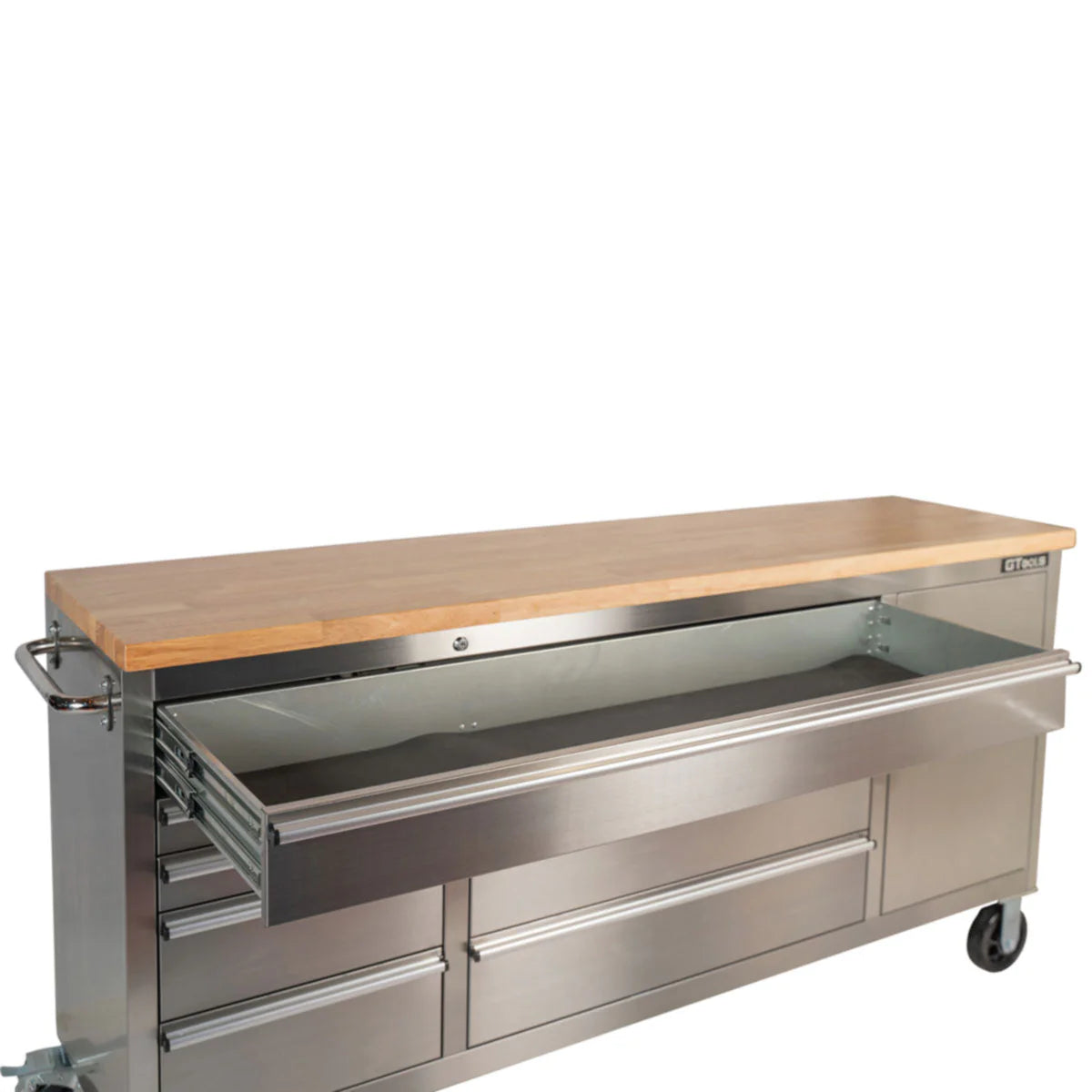 GTX 1.8M Stainless Steel Workbench, 9 Drawers & Cabinet (Wood Top) - GTools