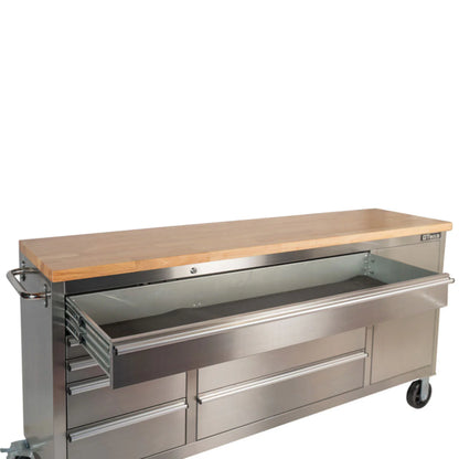GTX 1.8M Stainless Steel Workbench, 9 Drawers & Cabinet (Wood Top) - GTools