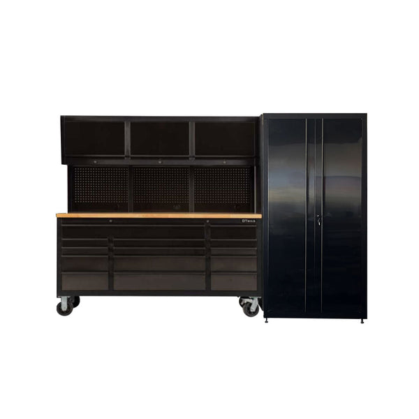 GTX 1.8M Black Gloss Tinted Toolbox & Double Door Cabinet Combo - GTools