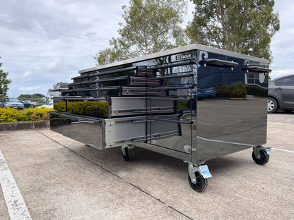 GTX Pro Series 1.8M x 1M Large Black Gloss Tinted Steel Island Workbench – Stainless Steel Top