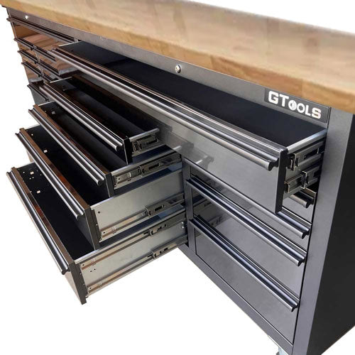 GTX 2.4M Black Tinted Stainless Steel Tool Chest & Workbench 18 Drawer Trolley - Premium Tool Box from GTools - Just $2299! Shop now at GTools