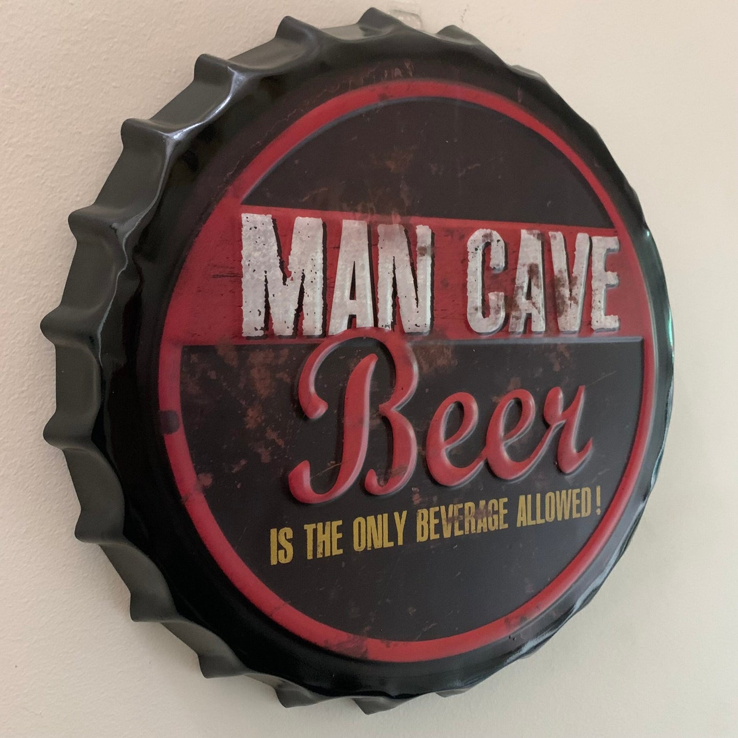35cm MAN CAVE BEER Metal Bottle Cap Tin Sign - Premium Wall Sign from GTools - Just $29.00! Shop now at GTools