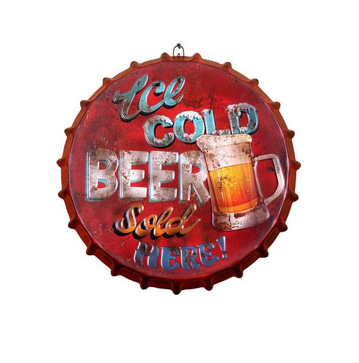 35cm Man Cave Metal Bottle Cap Cold Beer Sold Here Tin Sign - Premium Wall Sign from GTools - Just $29.00! Shop now at GTools