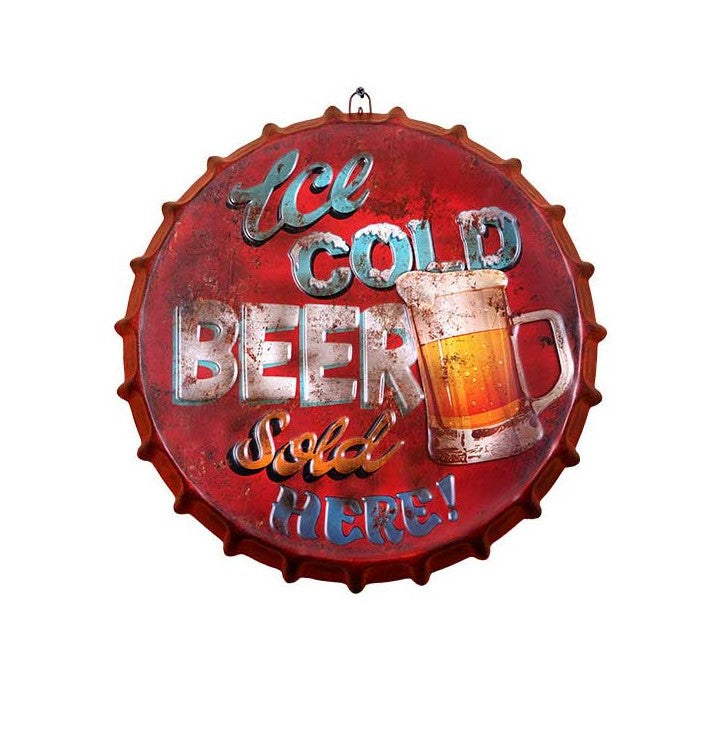 35cm Man Cave Metal Bottle Cap Cold Beer Sold Here Tin Sign | GTools 2025
