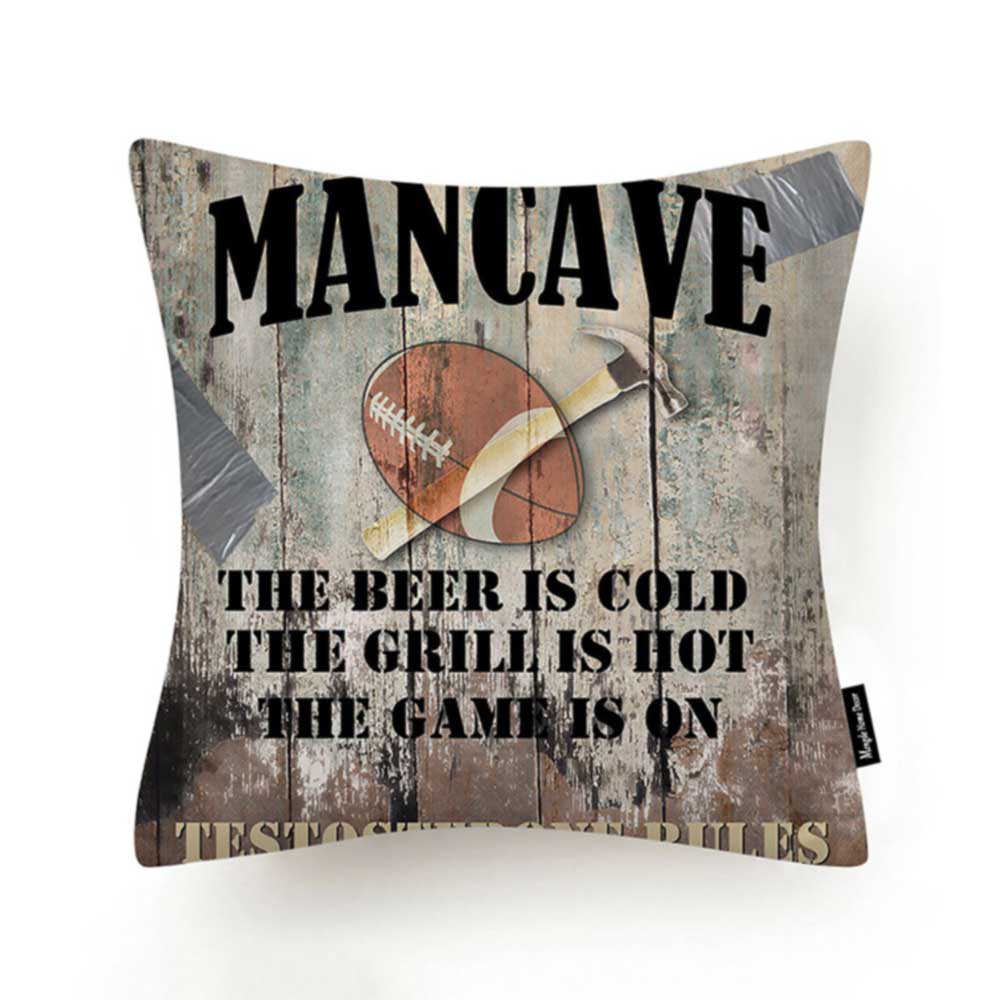 45cm Mancave Accessories wall sign featuring a cozy football image, perfect for man cave decor and cushion cover display.