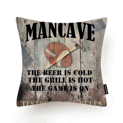 45cm Mancave Accessories wall sign featuring a cozy football image, perfect for man cave decor and cushion cover display.