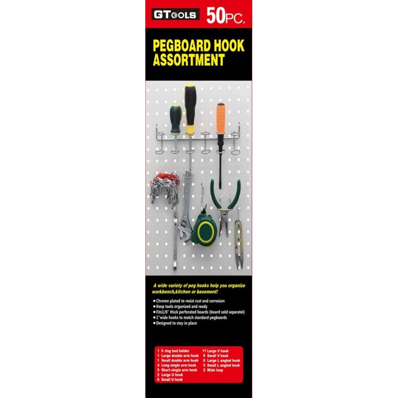 50 Chrome Pegboard Hooks Set (Round Holes) - Premium Pegboard Hook from GTools - Just $9.50! Shop now at GTools