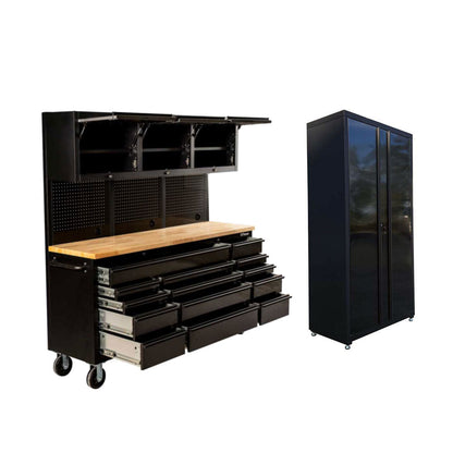 1.8M Black Stainless Steel ToolBox & Double Door Cabinet Combo - Premium Tool Box from GTools - Just $2598.00! Shop now at GTools