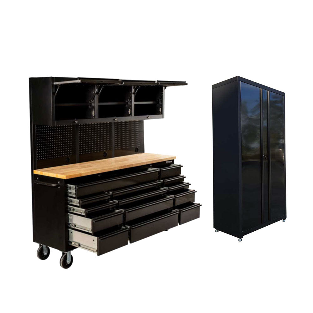 GTX 1.8M Black Stainless Steel ToolBox & Double Door Cabinet Combo - Premium Tool Box from GTools - Just $2563.10! Shop now at GTools