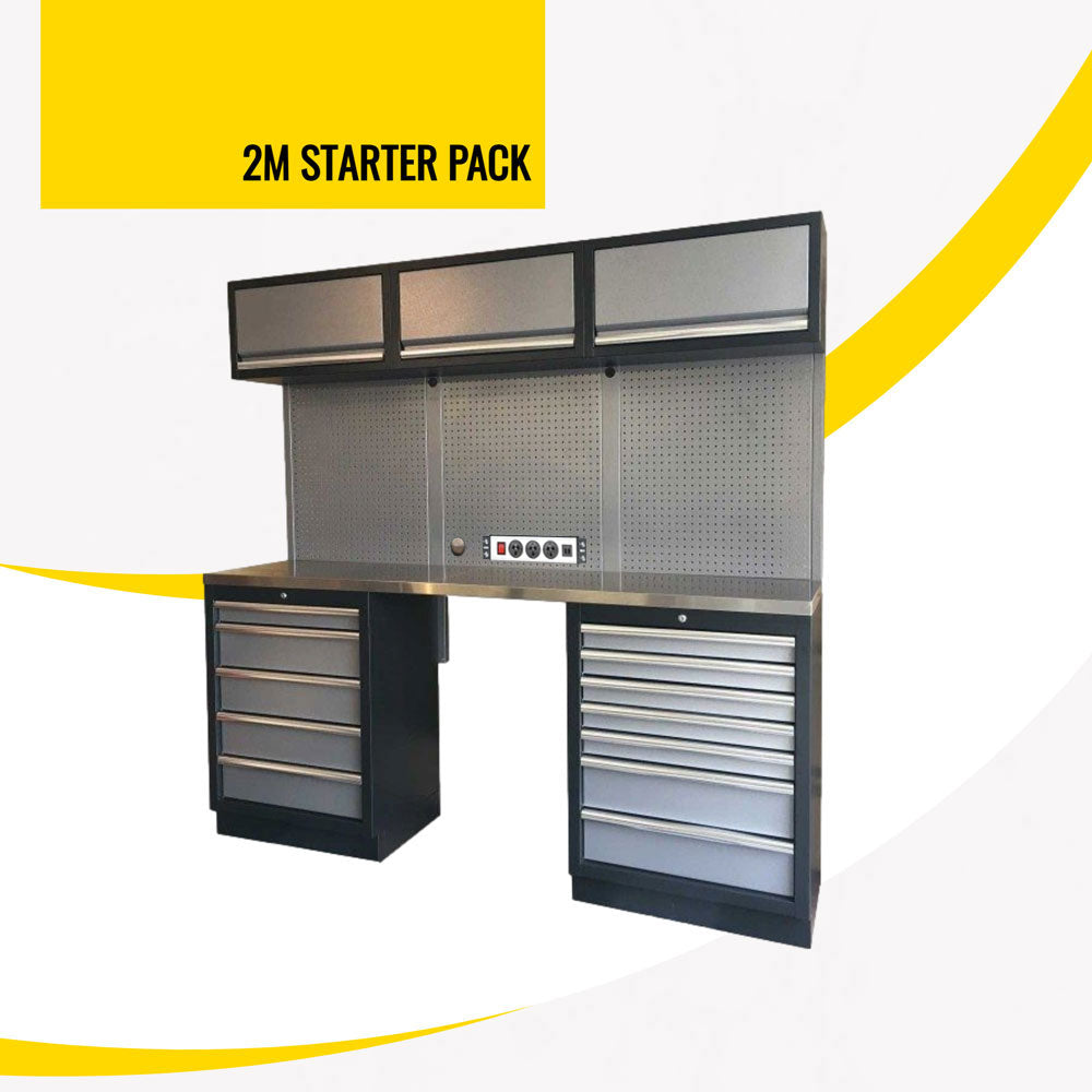 2m Modular Workbench with Pegboard & Cabinet