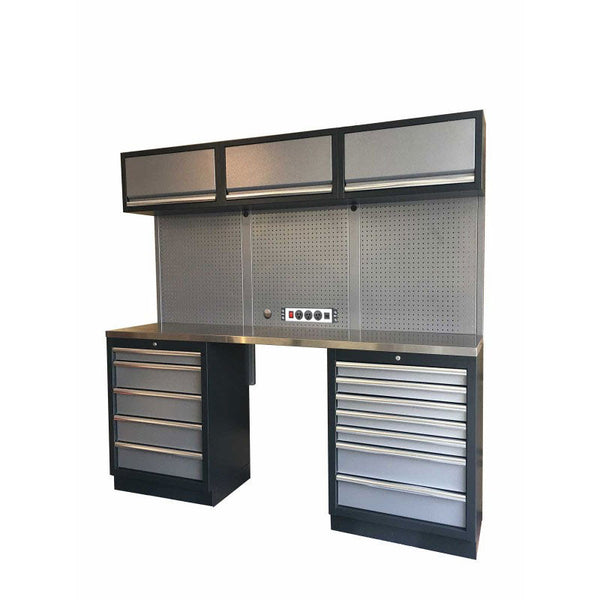 2M Modular Workbench, Drawers, Pegboard & Overhead Cabinet Set - GT680G-COMBO - Premium Garage Cabinets - Modular from Standard - Just $1781! Shop now at GTools